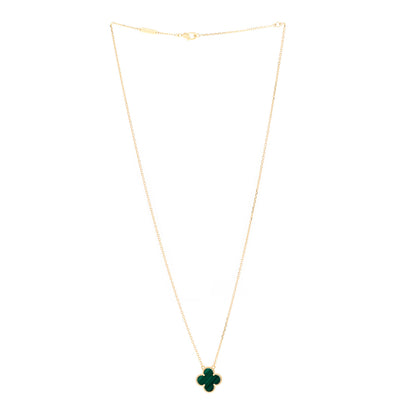 Van Cleef & Arpels 18K Yellow Gold Malachite Vintage Alhambra Pendant Necklace 3 of 7