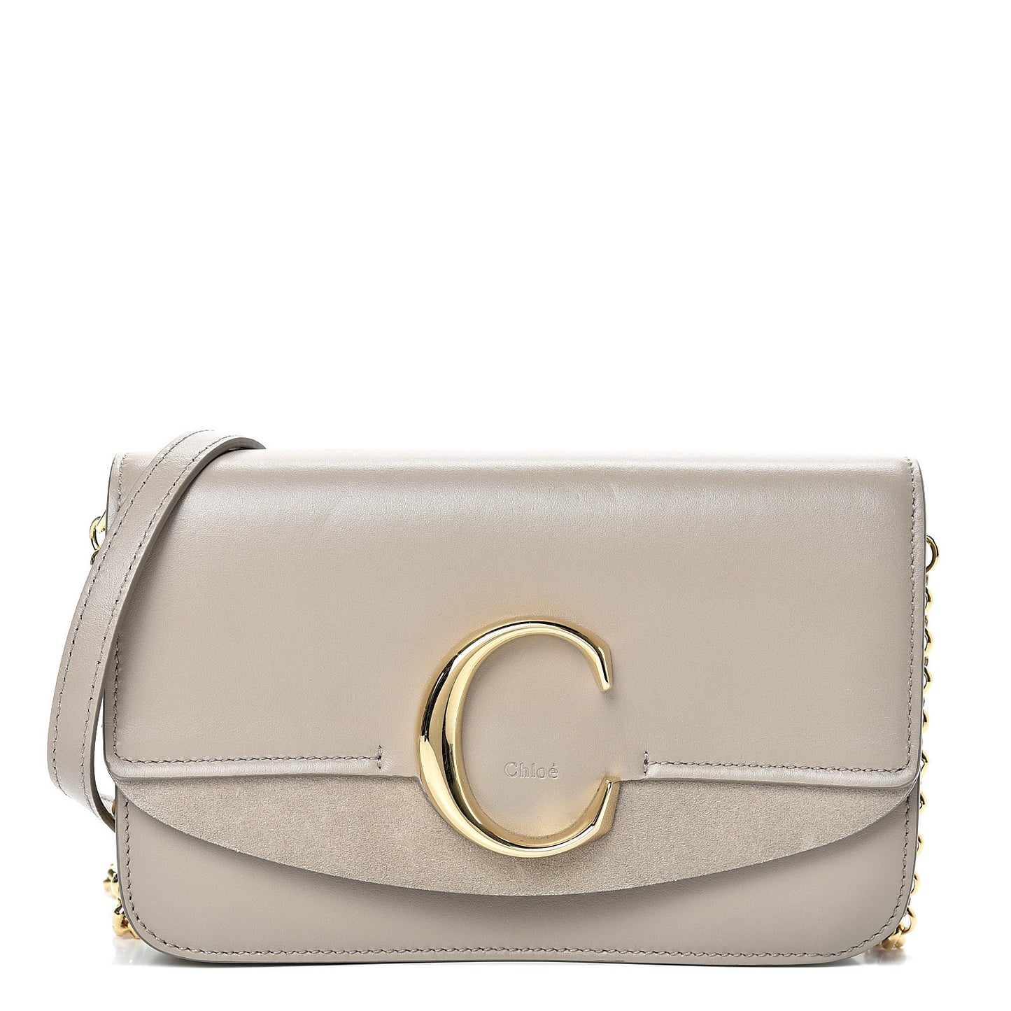 Calfskin Suede C Clutch With Chain Motty Grey