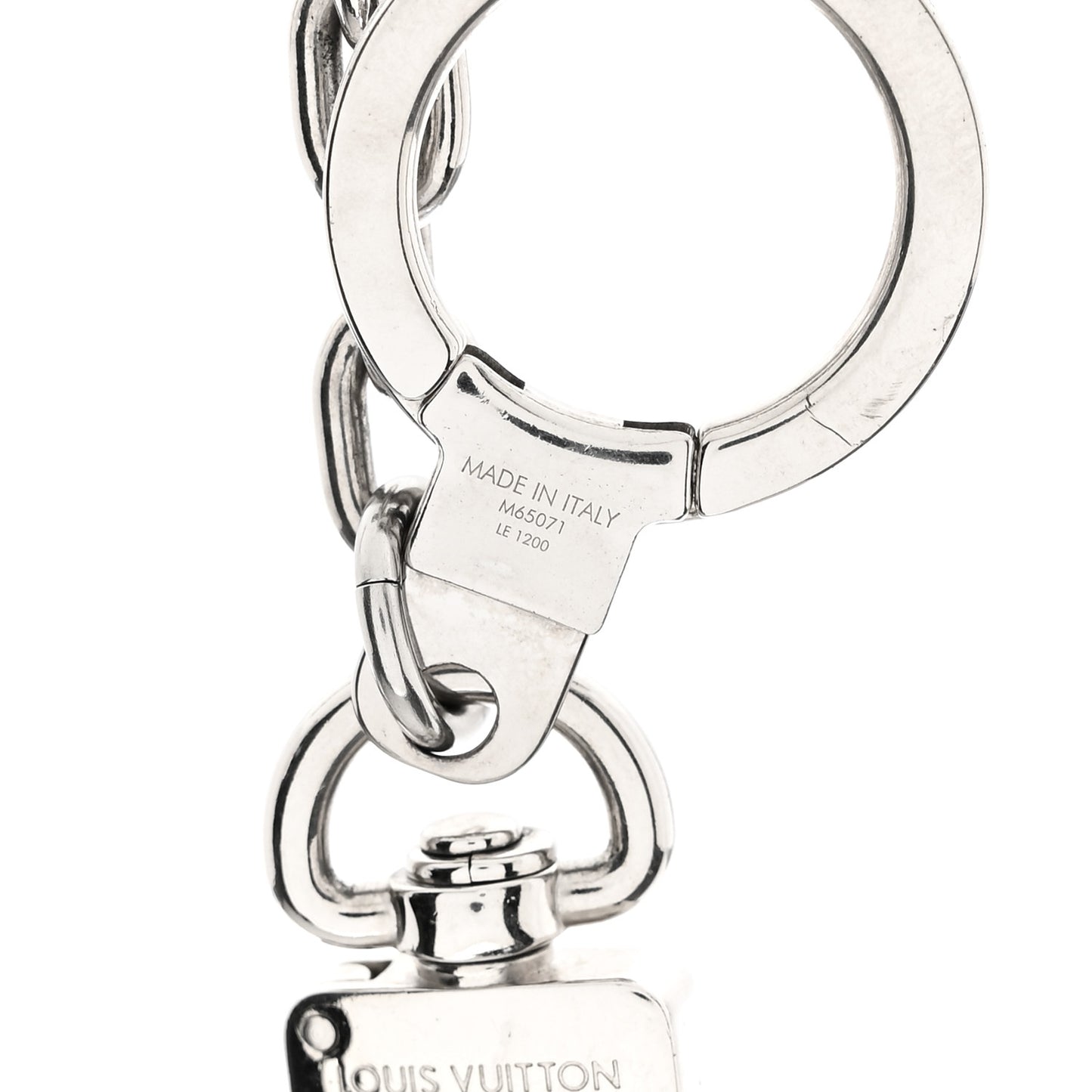 Metal Palladiium Finish LV Initiales Bag Charm Key Holder Silver