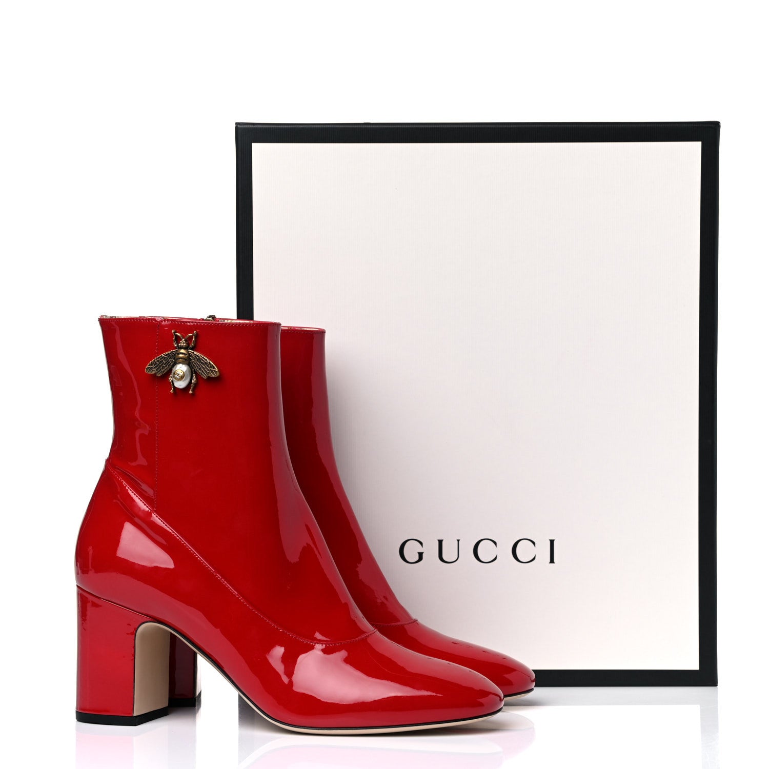 Gucci Patent Calfskin GG Lois Bee Ankle Booties 40 Red 10 of 10
