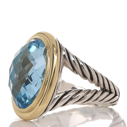 David Yurman Sterling Silver 18K Yellow Gold Blue Topaz 13mm Signature Oval Ring 56 7.5 3 of 6