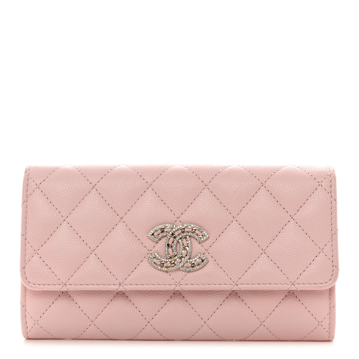 Chanel Caviar Quilted Crystal CC Large Gusset Flap Wallet Pink 1 of 8