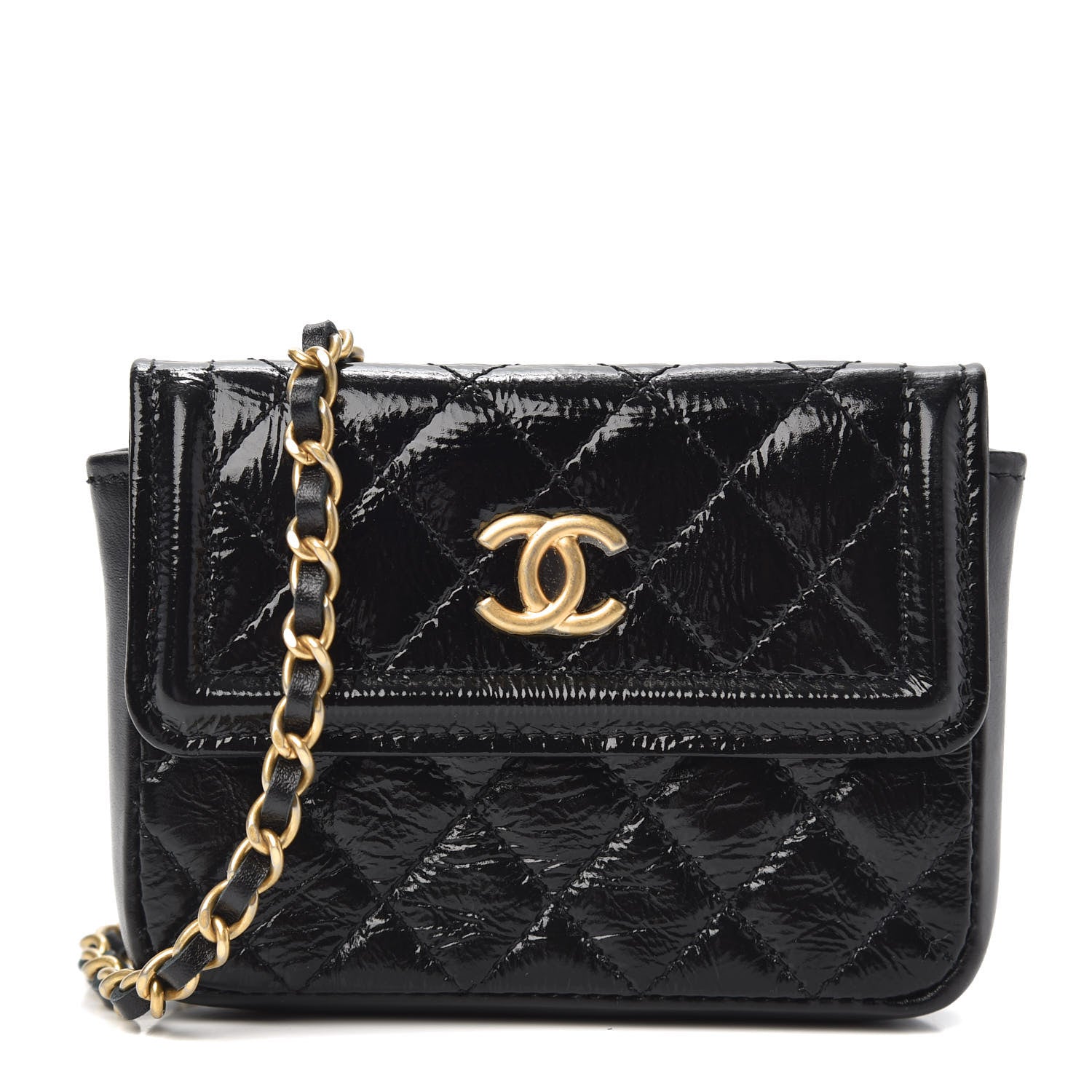 Chanel Shiny Aged Calfskin Quilted Waist Belt Bag Black 1 of 9