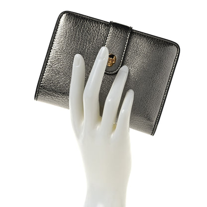 Alexander McQueen Metallic Calfskin Skull French Wallet Dark Silver 2 of 9