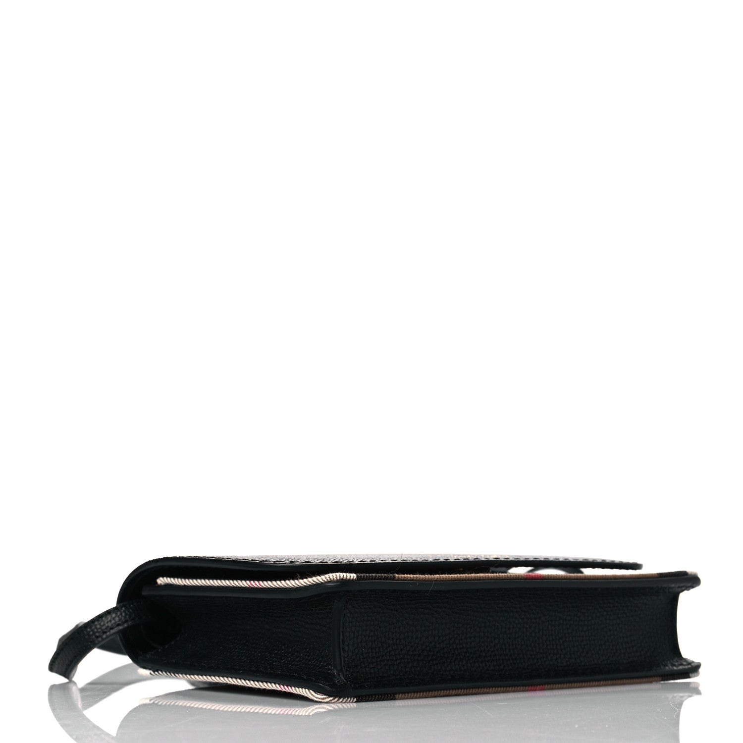 Burberry Grained Calfskin House Check Tartan Mix Hampshire Wallet On Chain Black 3 of 9