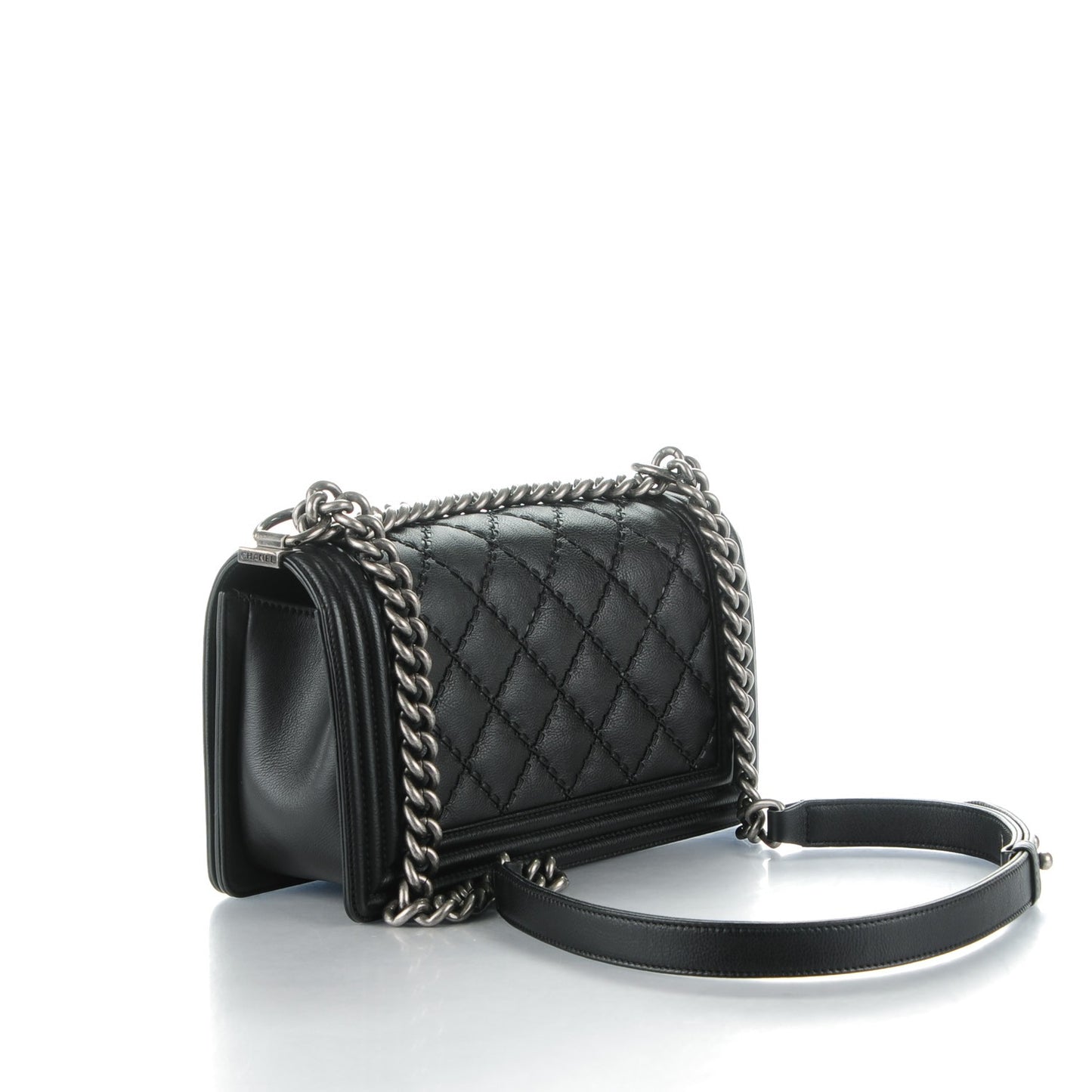 Calfskin Double Stitch Medium Boy Flap Black