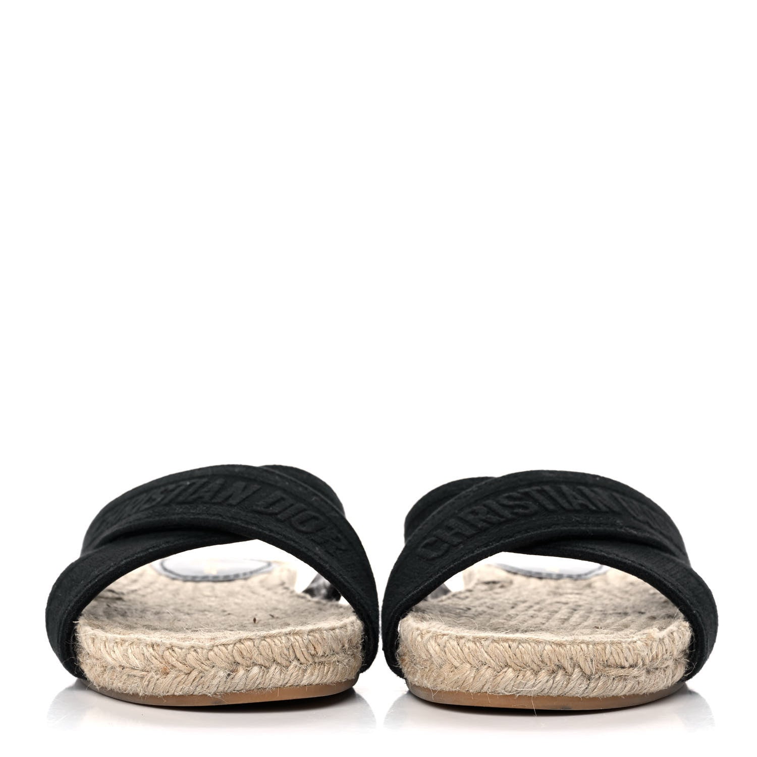 Christian Dior Canvas Embroidered Granville Espadrille Crisscross Flat Slide Sandals 37.5 Black 2 of 11