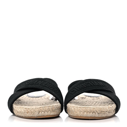 Christian Dior Canvas Embroidered Granville Espadrille Crisscross Flat Slide Sandals 37.5 Black 2 of 11
