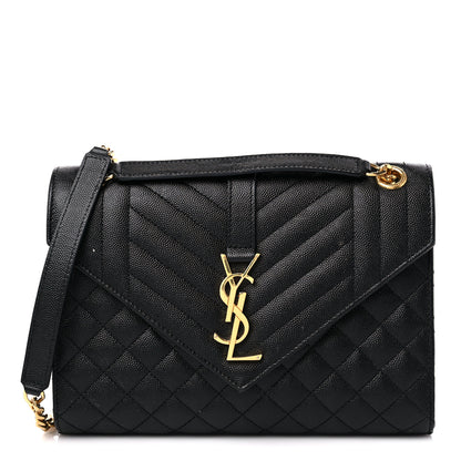 Saint Laurent Grain De Poudre Textured Mixed Matelasse Triquilt Medium Monogram Satchel Black 1 of 13