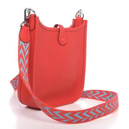 Hermes Taurillon Clemence Evelyne TPM Rouge De Coeur Bleu Du Nord 3 of 10