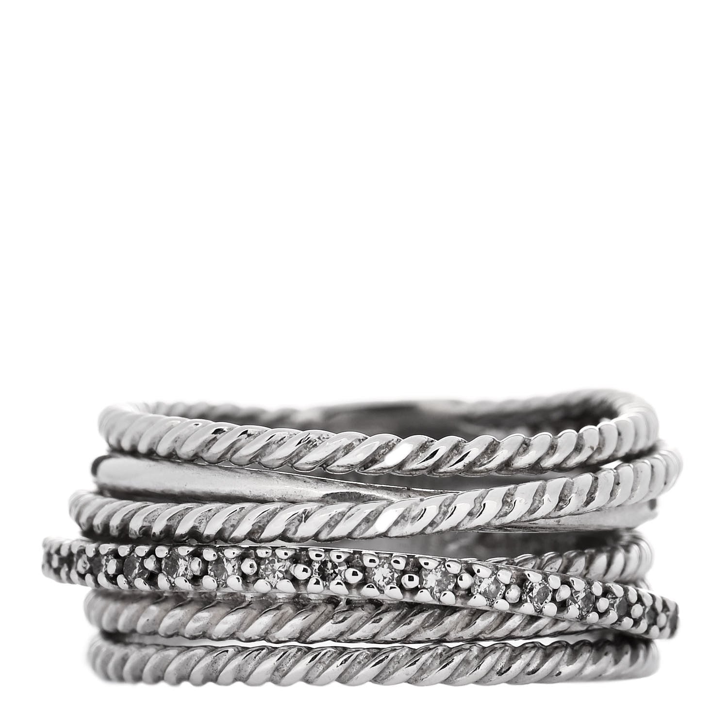 David Yurman Sterling Silver Diamond 11mm Wide Crossover Cable Ring 57 8 1 of 5