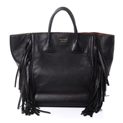 Prada Cervo Deerskin Fringe Tote Black 1 of 22
