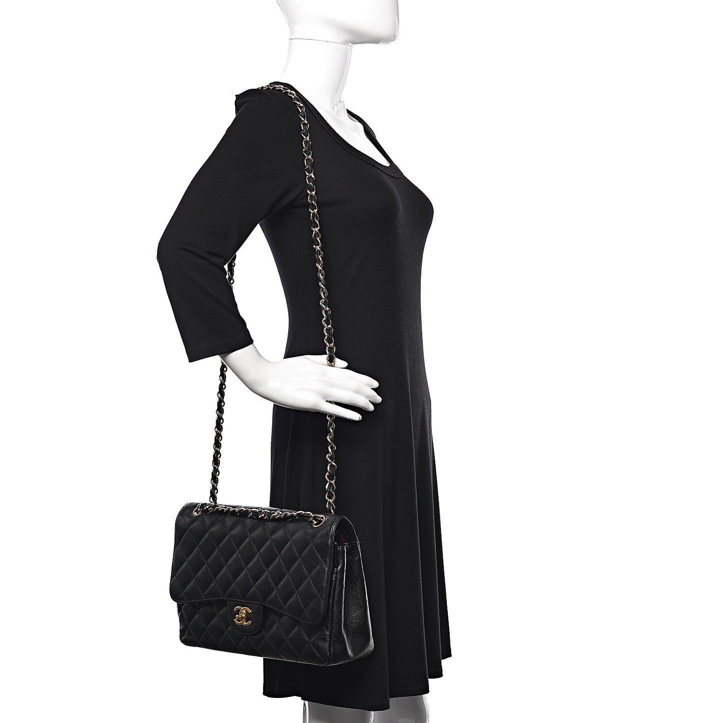 Caviar Quilted Jumbo Double Flap Black