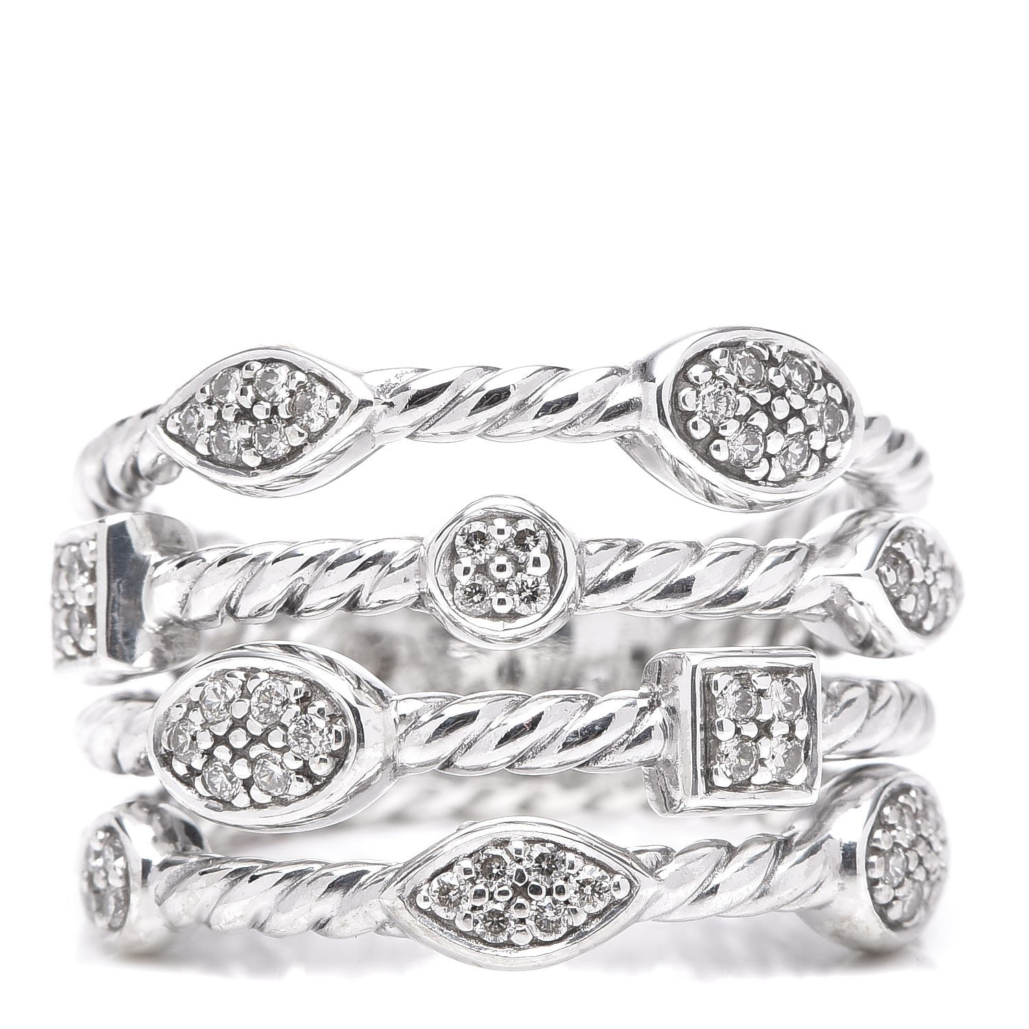 David Yurman Sterling Silver Diamond Confetti 4 Row Ring 52 6 1 of 4