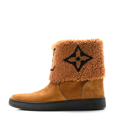 Louis Vuitton Suede Calfskin Shearling Snowdrop Flat Ankle Boot 39.5 Cognac 1 of 13