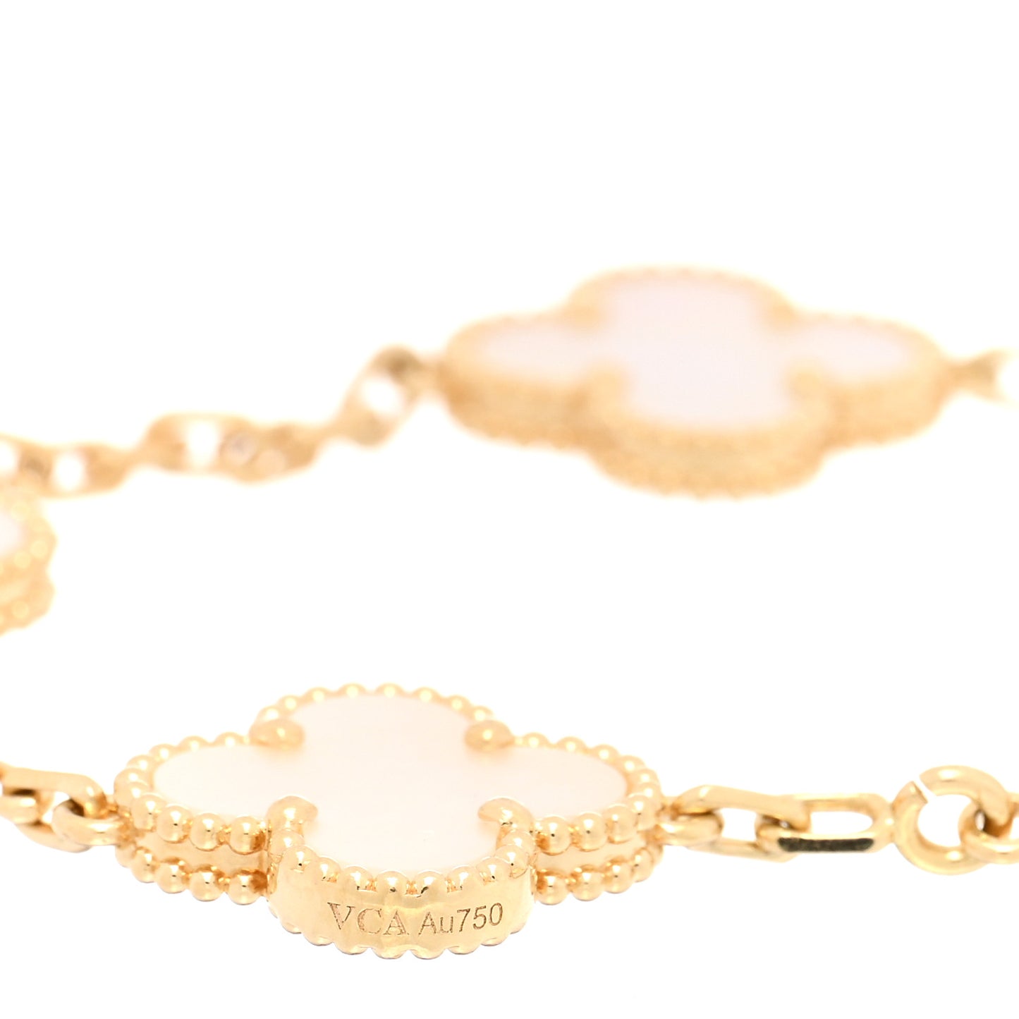 18K Yellow Gold Mother of Pearl 5 Motifs Vintage Alhambra Bracelet