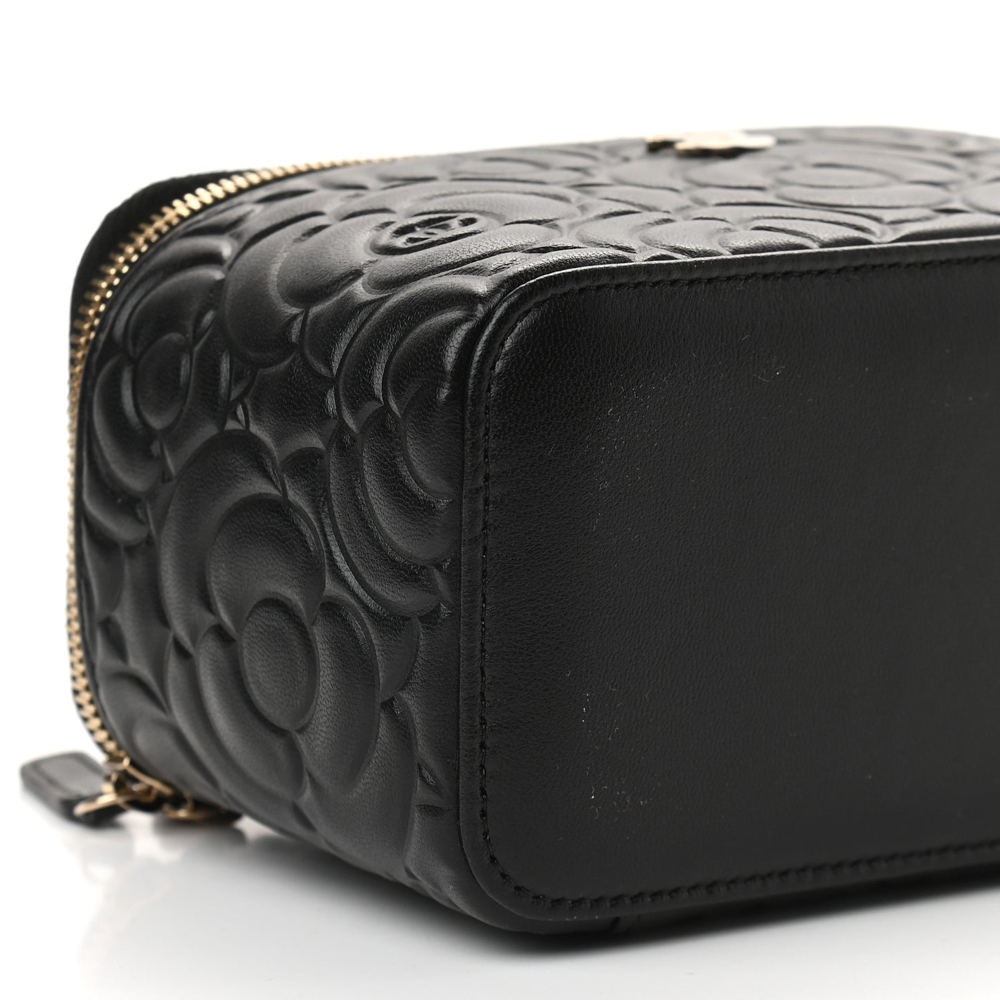 Lambskin Camellia Embossed Small Vanity Case With Chain Black