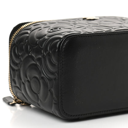 Chanel Lambskin Camellia Embossed Small Vanity Case With Chain Black 8 of 9