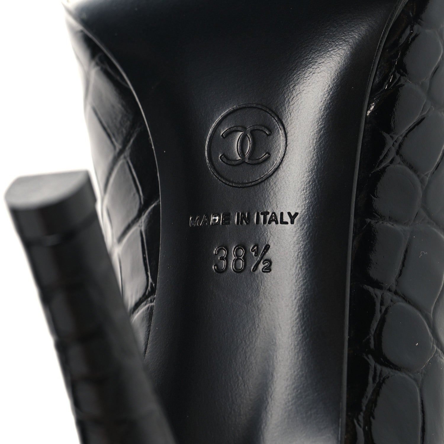 Chanel Crocodile Embossed Patent Calfskin Pumps 38.5 Black 14 of 20