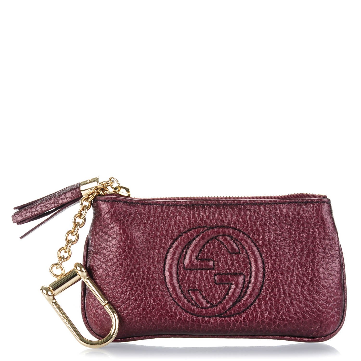 Gucci Metallic Pebbled Calfskin Soho Key Case Burgundy 1 of 7