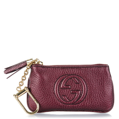Gucci Metallic Pebbled Calfskin Soho Key Case Burgundy 1 of 7