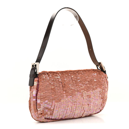 Fendi Sequin Beaded Baguette Pink Dark Brown 3 of 13