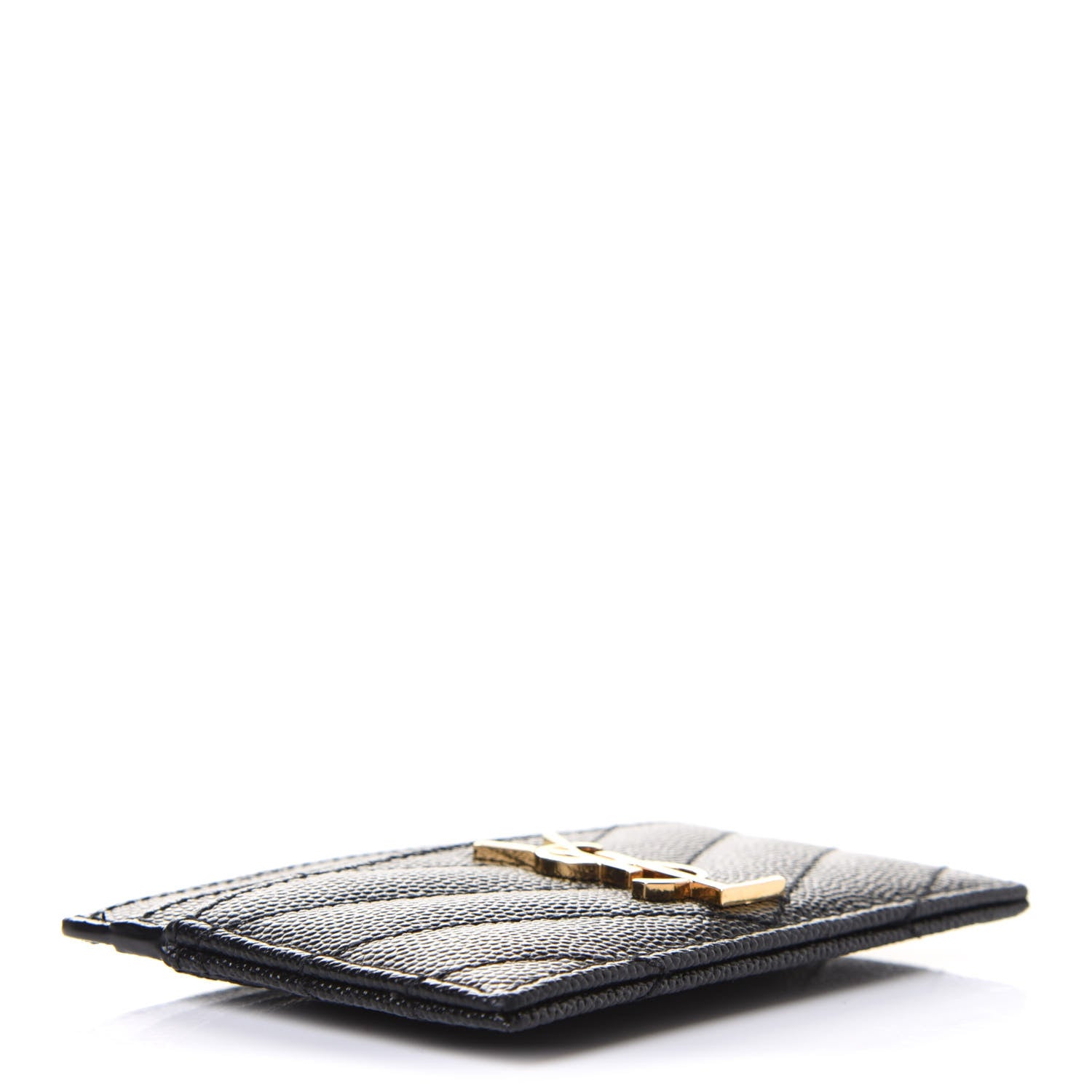 Saint Laurent Grain De Poudre Matelasse Chevron Monogram Credit Card Case Black 4 of 7