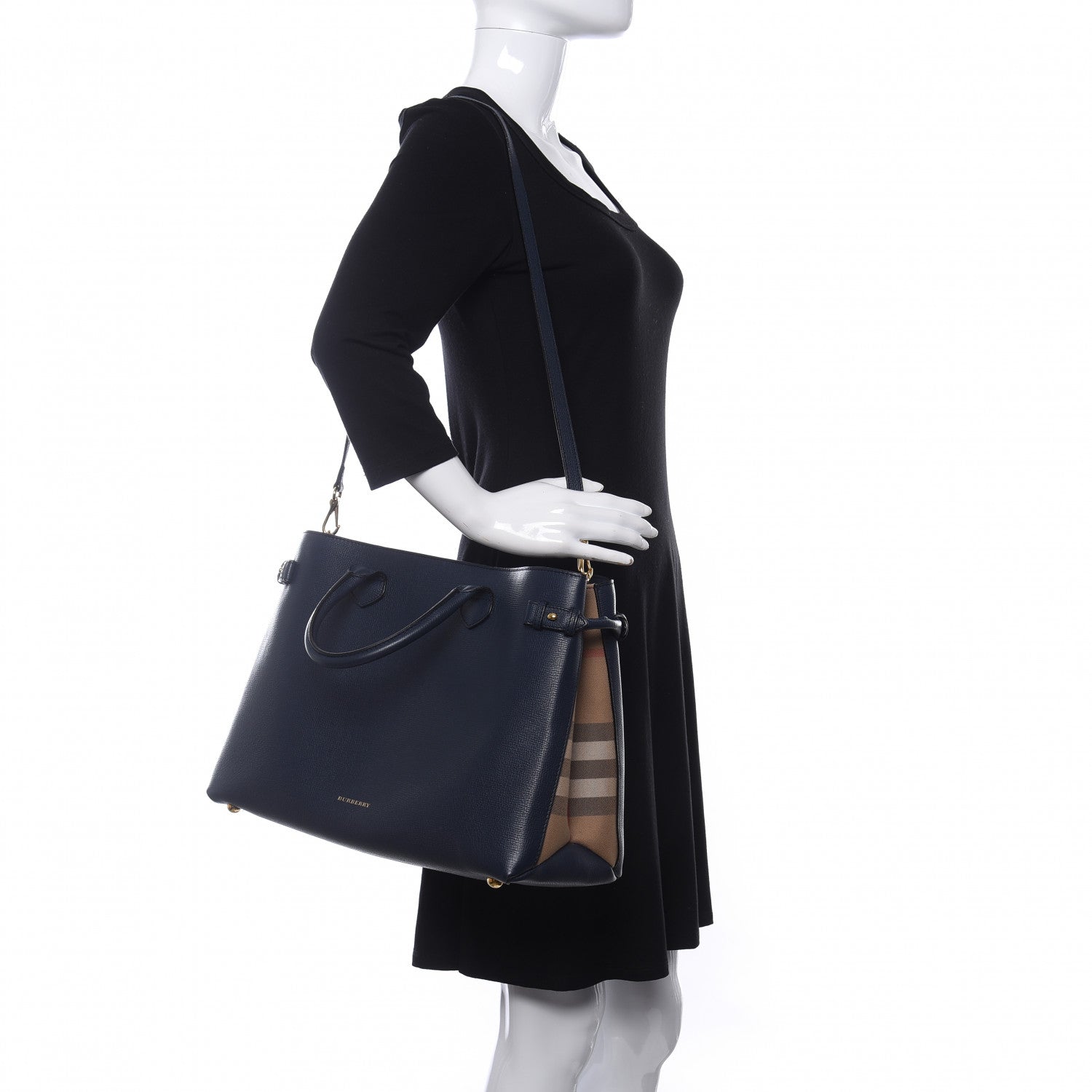 Burberry Grainy Calfskin House Check Large Banner Tote Midnight Blue 2 of 11
