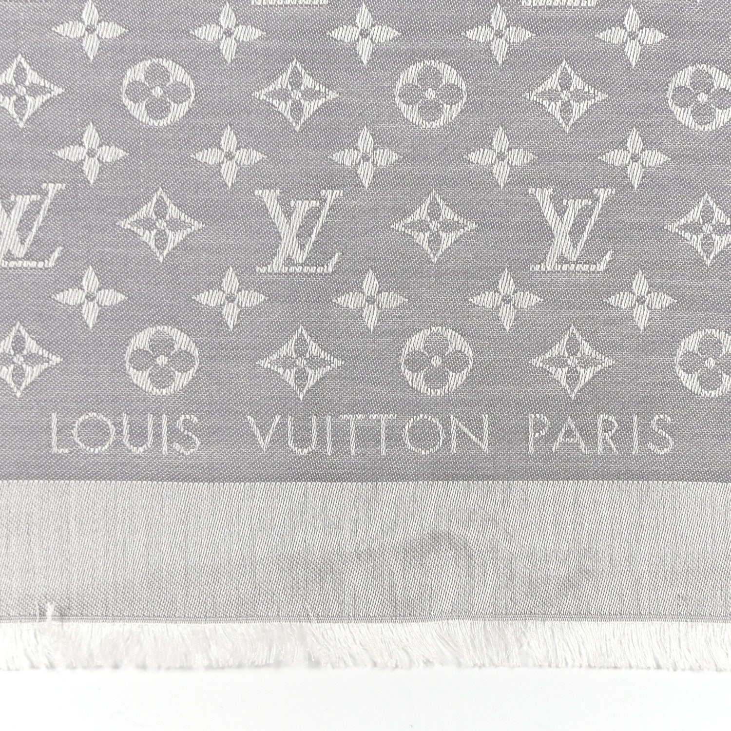 Louis Vuitton LOUIS VUITTON Wool Silk Monogram Denim Shawl Pearl Grey 2 of 6