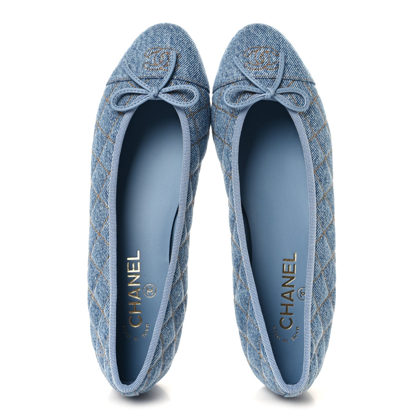 Denim Quilted CC Cap Toe Ballerina Flats 40.5 Light Blue