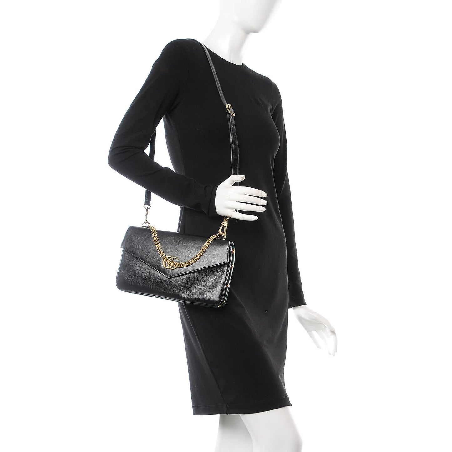 Calfskin Diagonal GG Medium Thiara Double Envelope Shoulder Bag Emerald Green Black