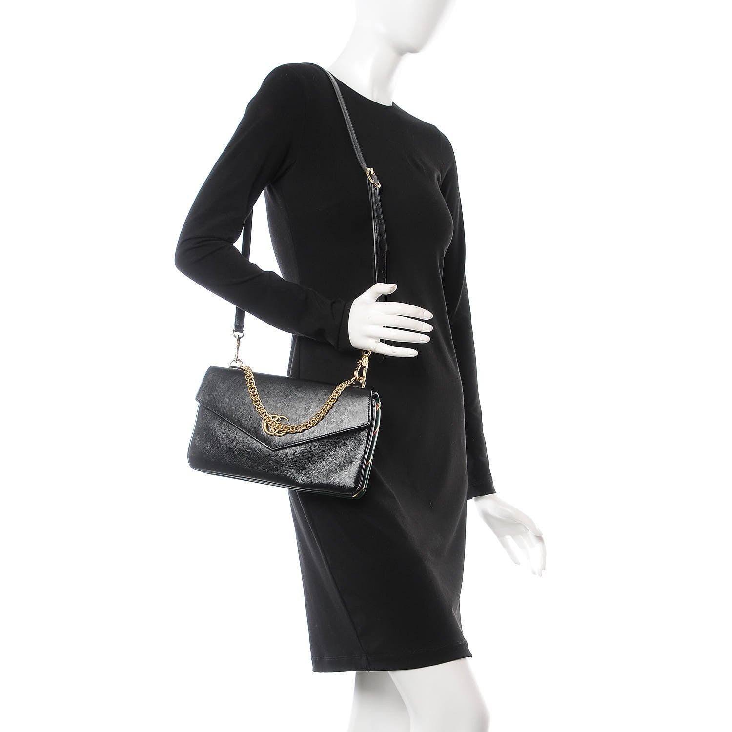 Gucci Calfskin Diagonal GG Medium Thiara Double Envelope Shoulder Bag Emerald Green Black 2 of 8