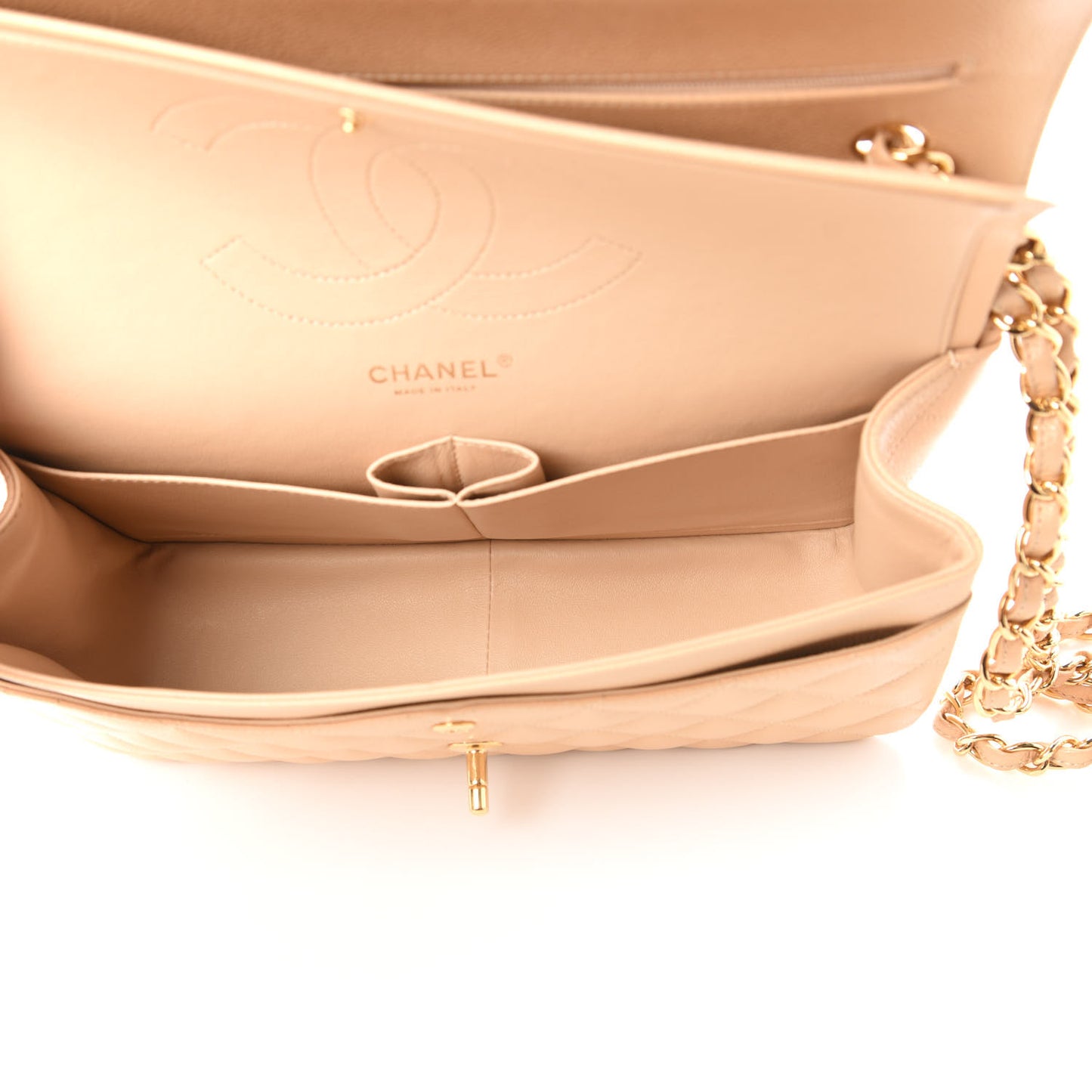 Caviar Quilted Jumbo Double Flap Beige Clair