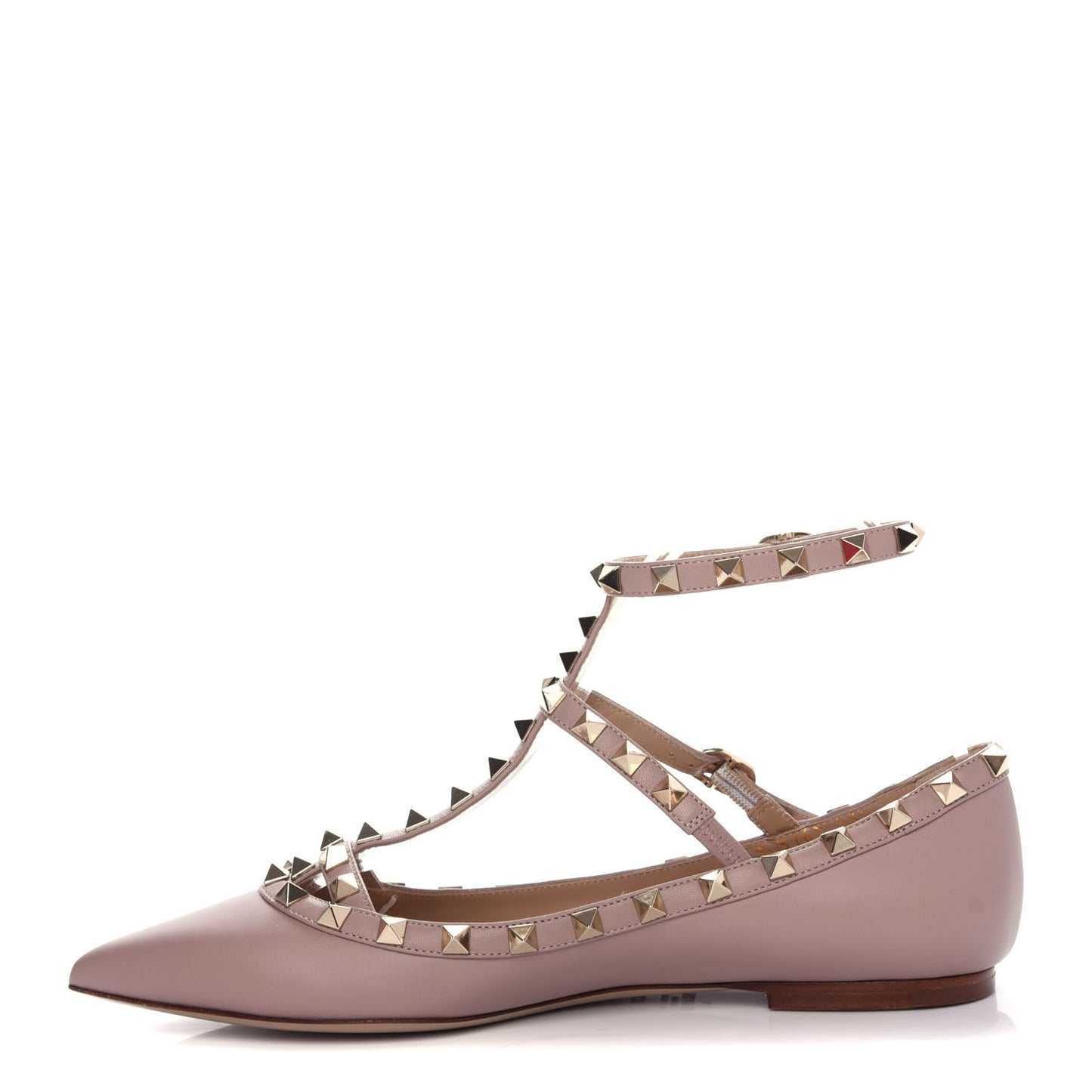 Calfskin Nappa Rockstud Cage Ballerina Flats 38.5 Poudre