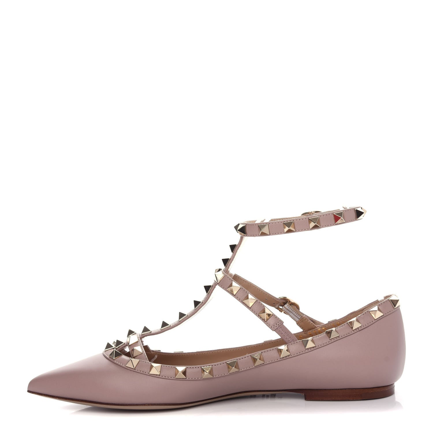 Valentino Garavani Calfskin Nappa Rockstud Cage Ballerina Flats 38.5 Poudre 1 of 11