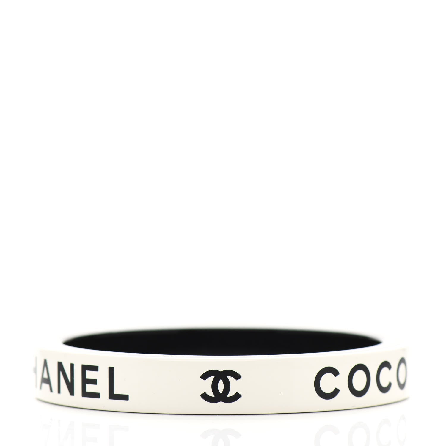 Chanel Resin Logo Bangle Bracelet White Black 2 of 4