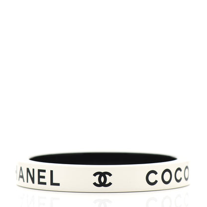 Chanel Resin Logo Bangle Bracelet White Black 2 of 4