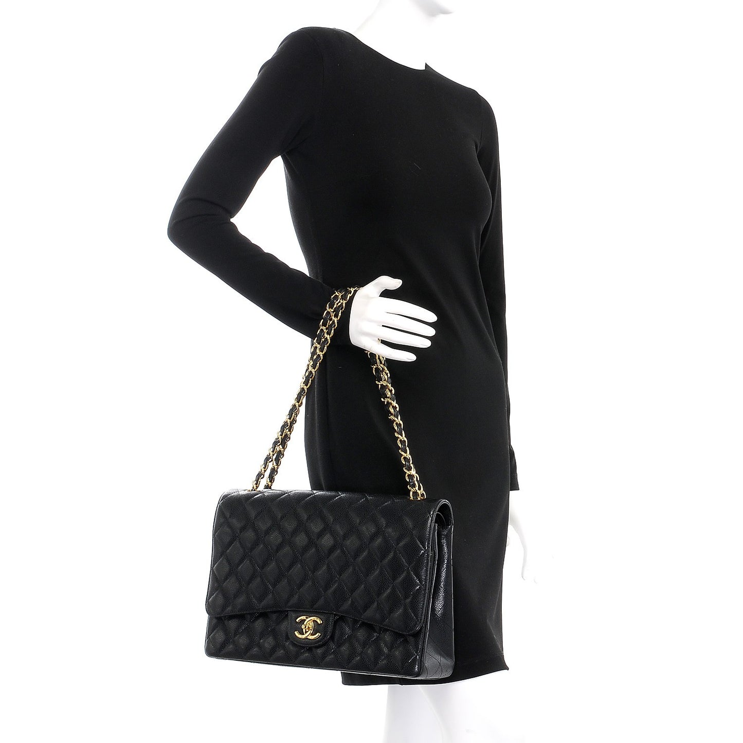 Caviar Quilted Maxi Double Flap Black