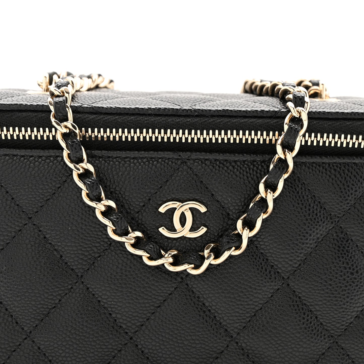 Caviar Quilted Small Vanity Case With Chain Black