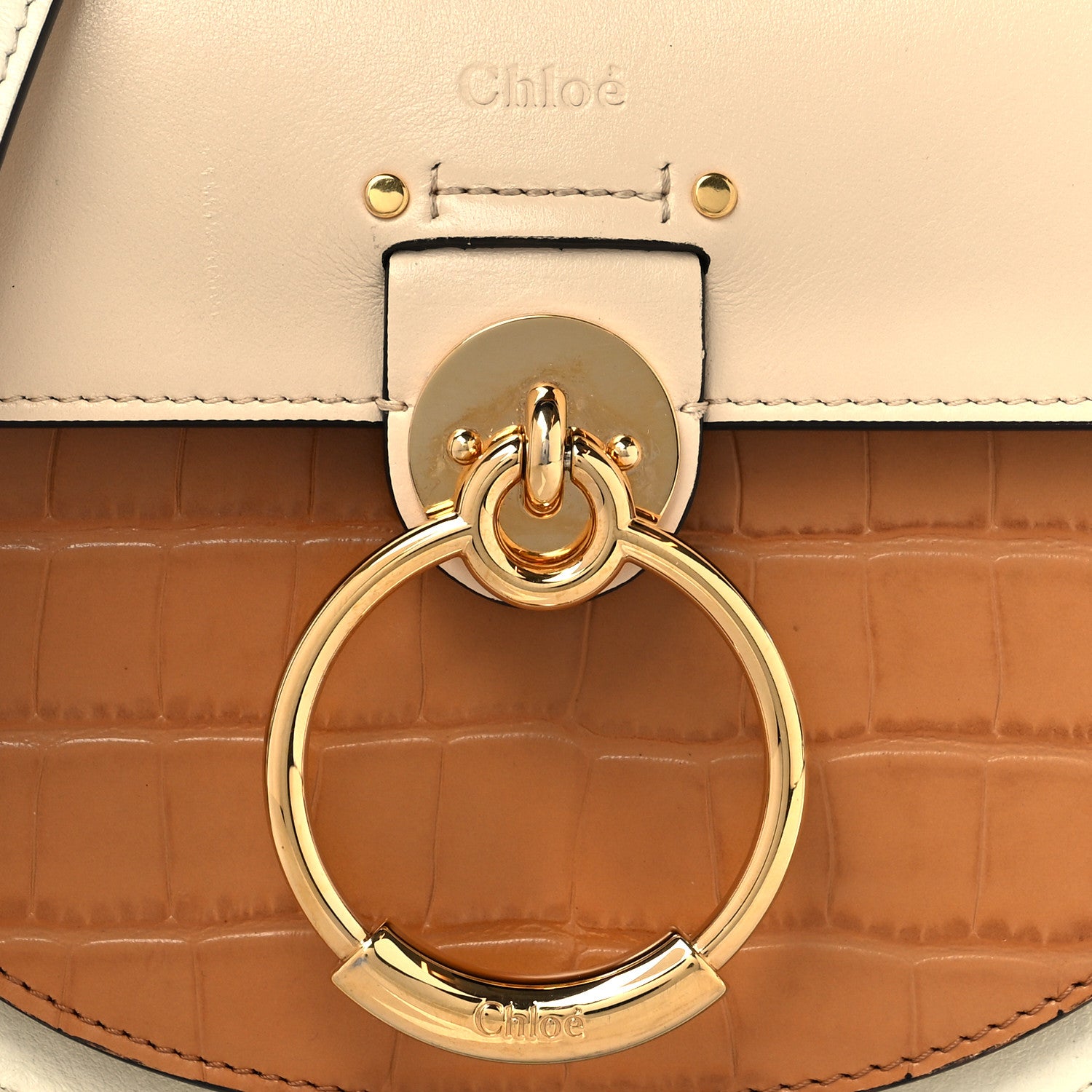 Chloe Calfskin Crocodile Embossed Small Tess Bag White Beige 8 of 10