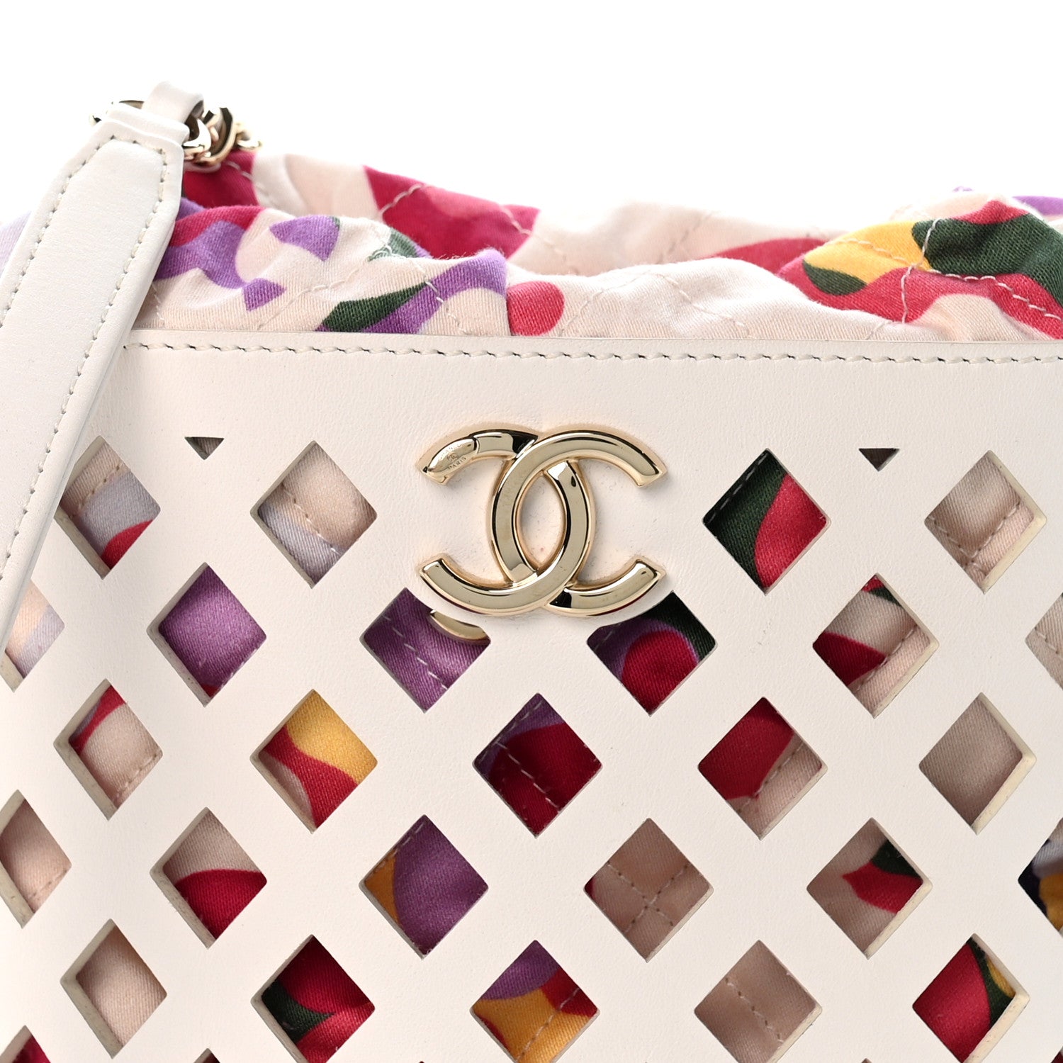 Chanel Lambskin Sea Through Bucket Drawstring Bag White Multicolor 10 of 14