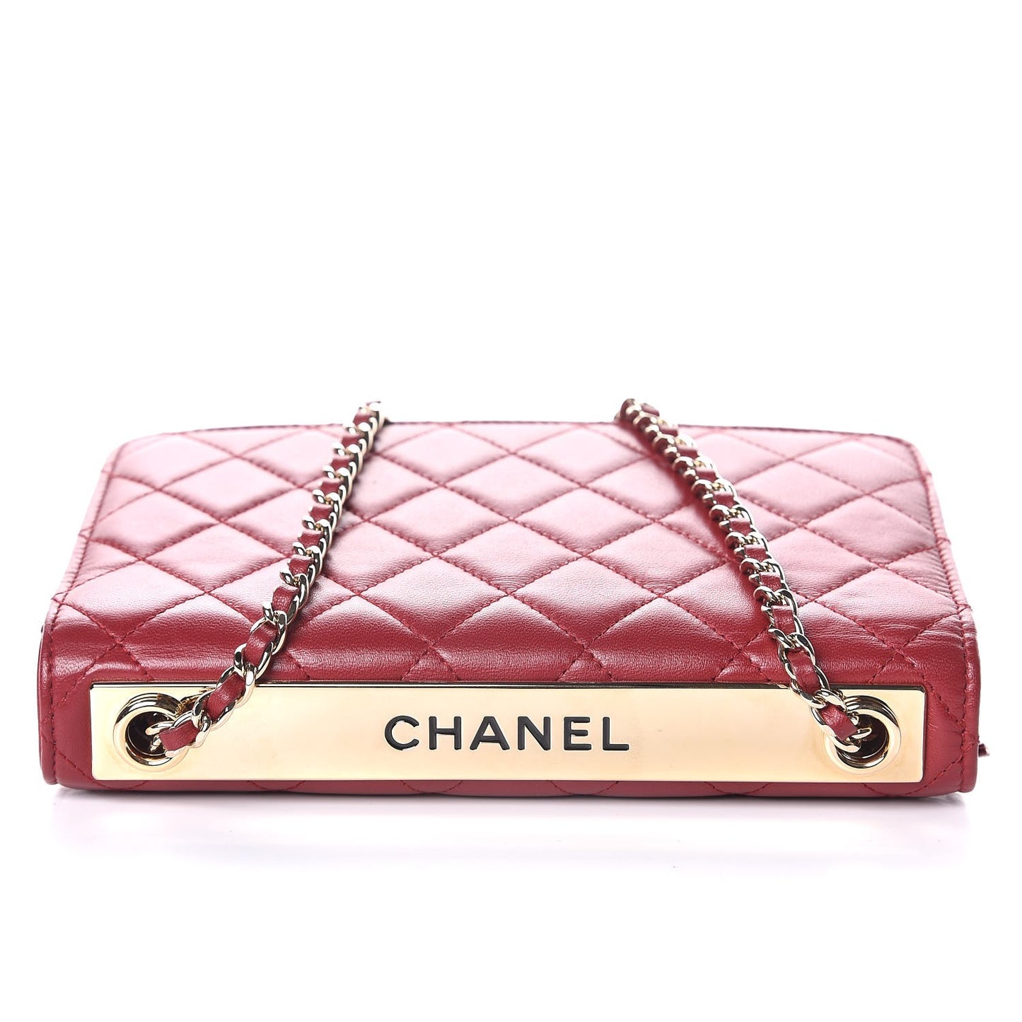 Lambskin Quilted Trendy CC Wallet On Chain WOC Dark Red