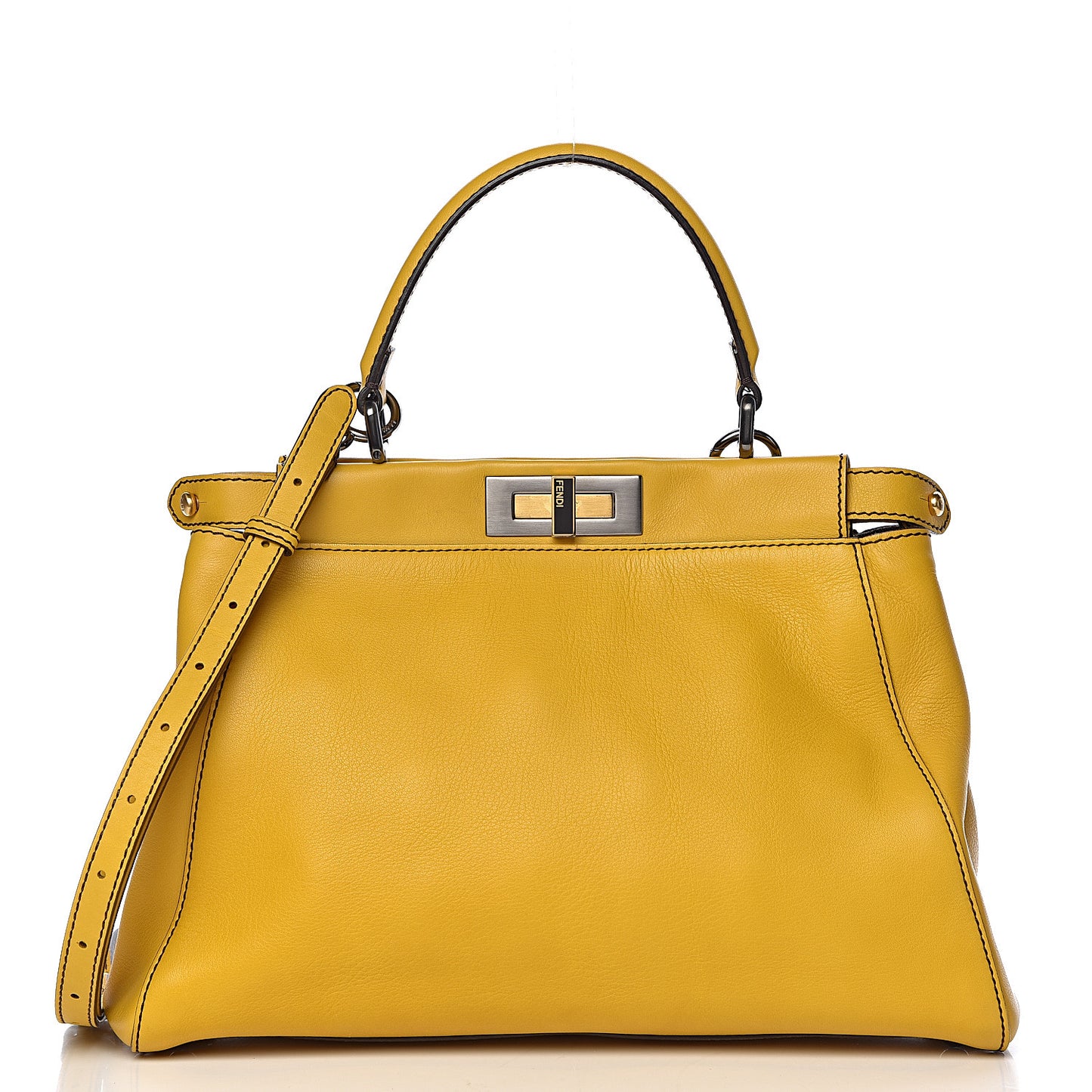 Vitello Zucca Medium Peekaboo Iconic Satchel Yellow Tobacco