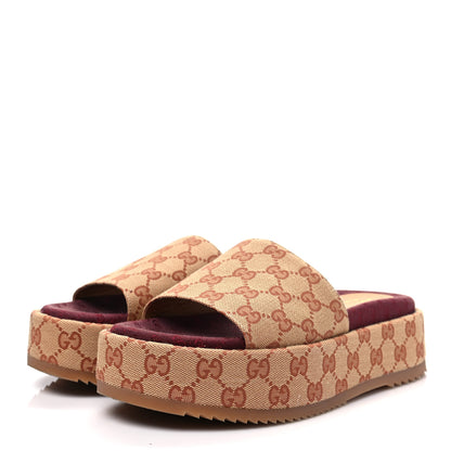 Gucci Canvas GG Monogram Angelina Platform Slide Sandals 39.5 Beige Ruggine 3 of 9