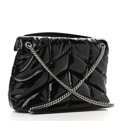 Saint Laurent Patent Lambskin Quilted Medium Loulou Puffer Monogram Chain Satchel Black 2 of 9
