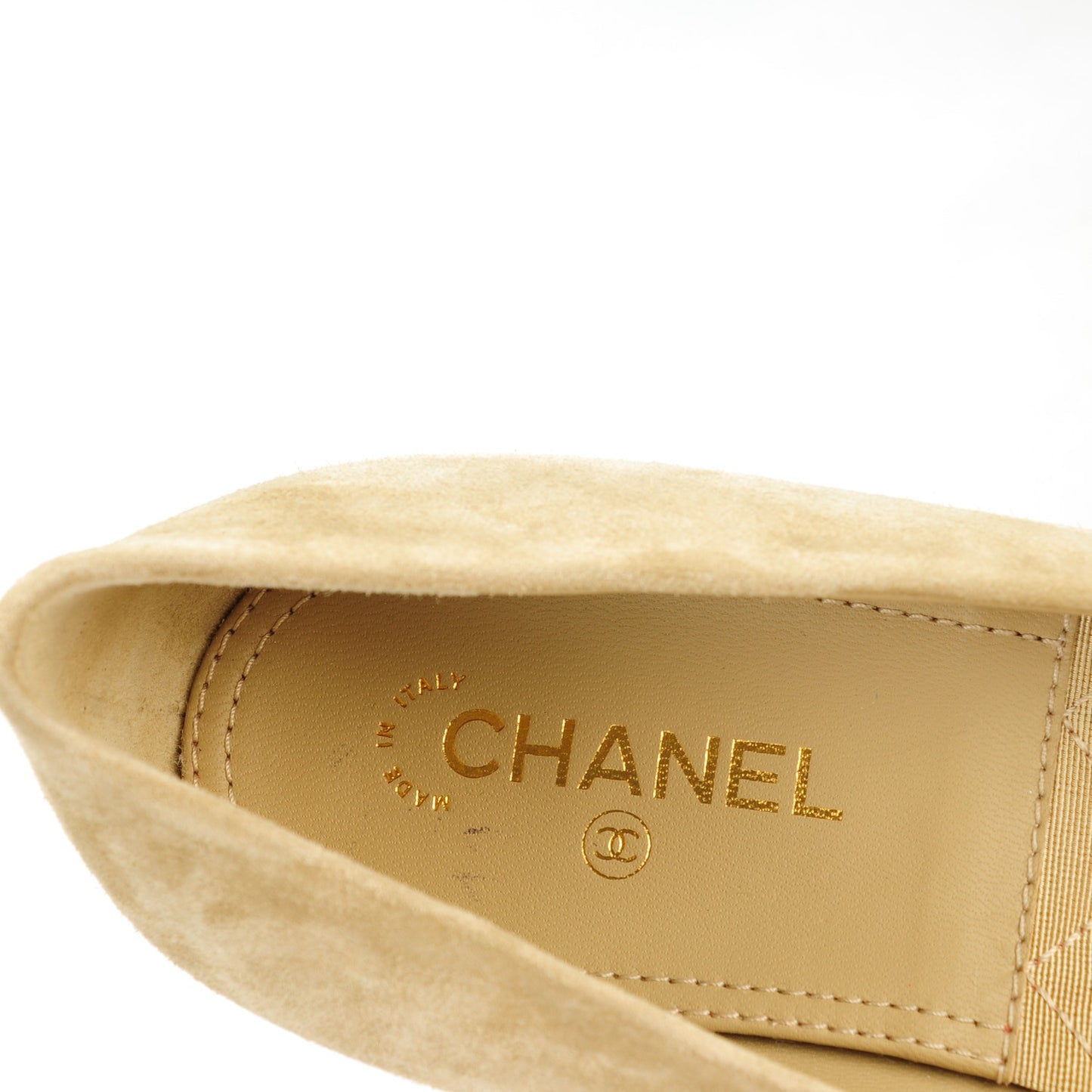 Suede Calfskin Camellia Ballerina Pumps 39.5 Beige