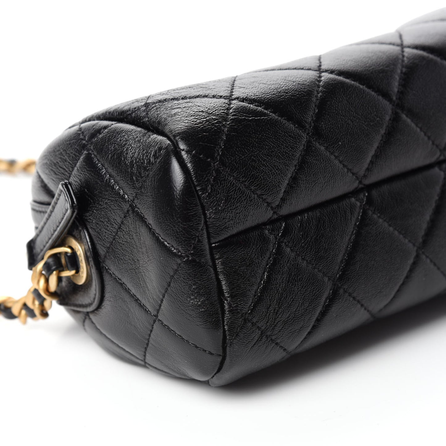 Shiny Lambskin Quilted Small Fashion Therapy Bowling Bag Black