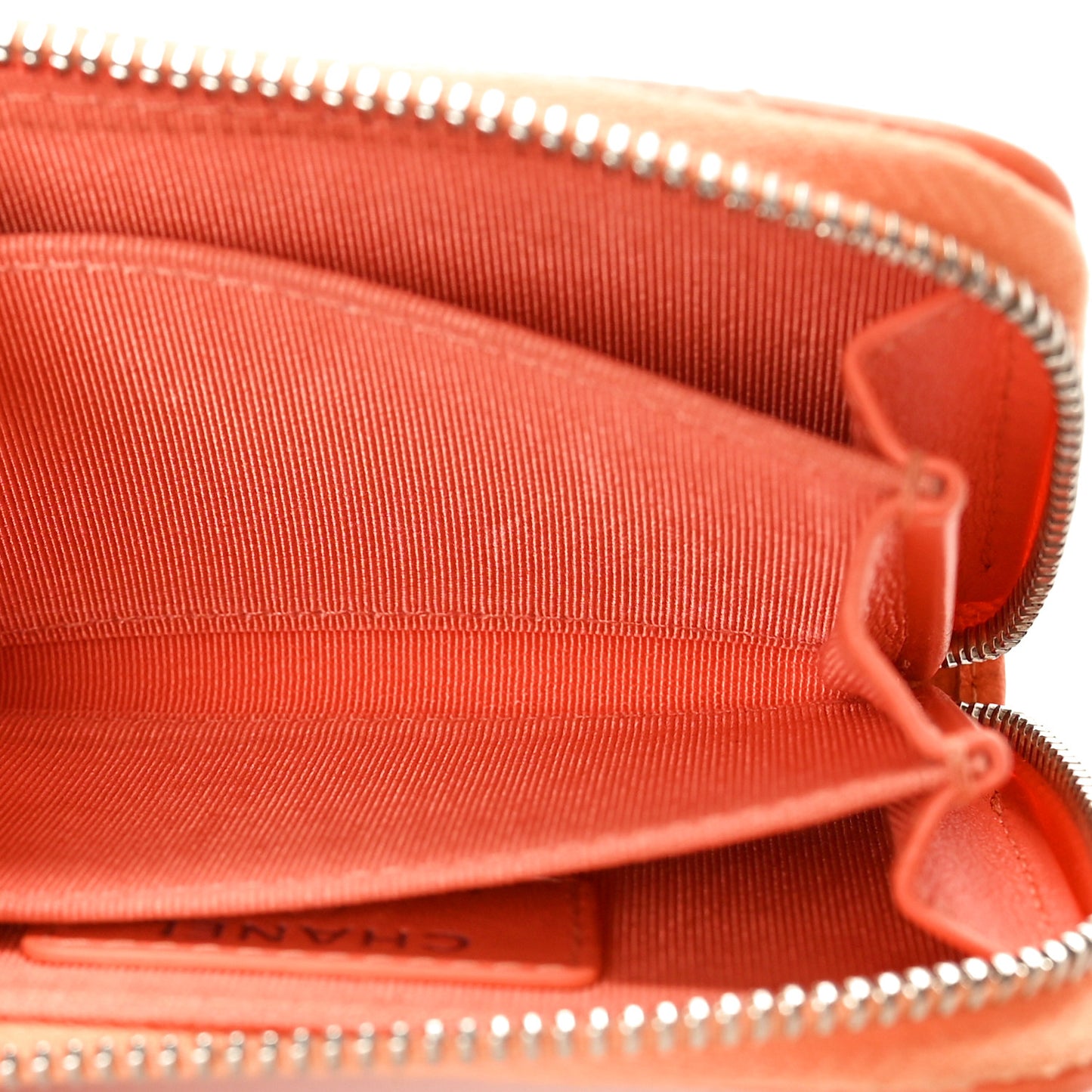 Lambskin Quilted Zip Around Coin Purse Wallet Coral