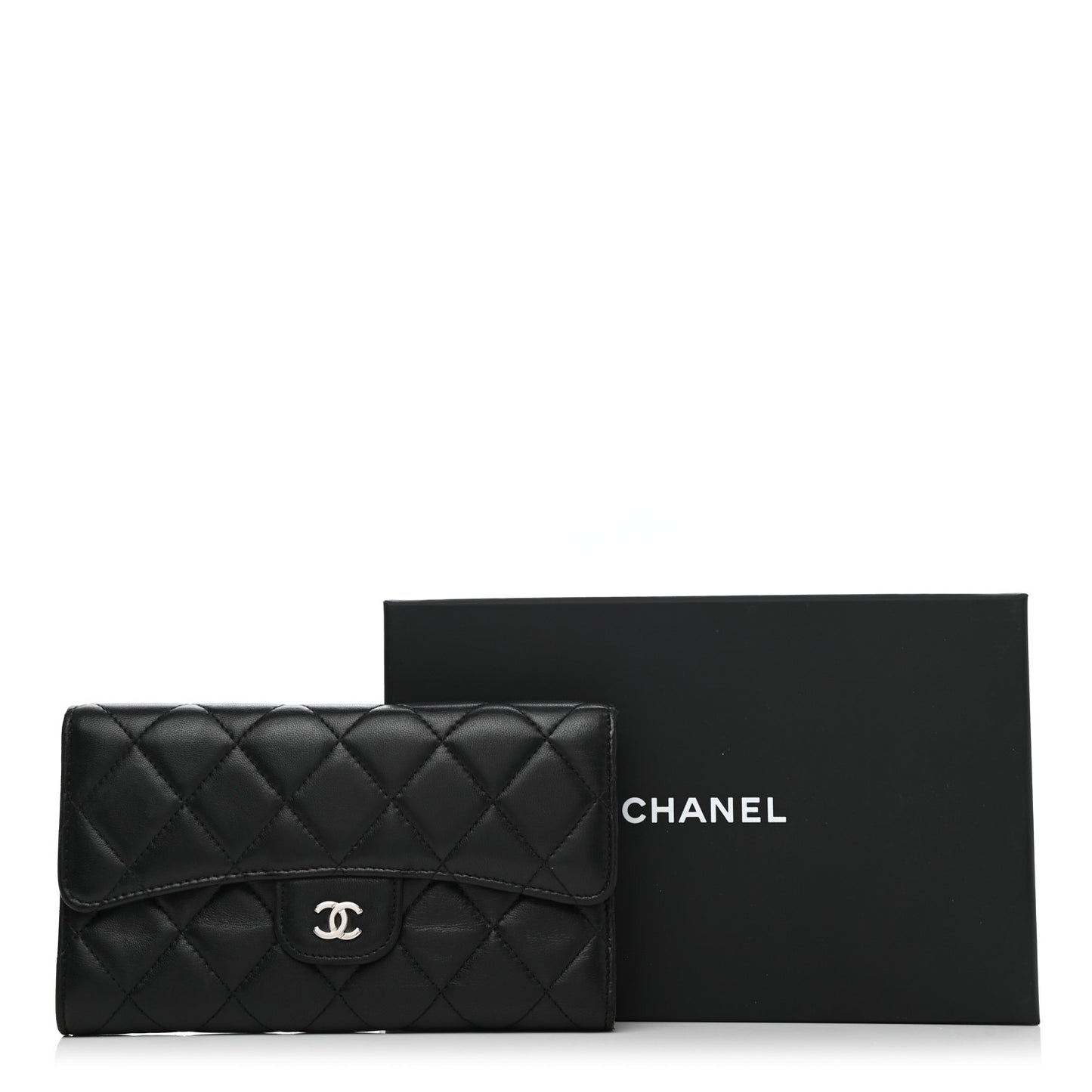 Lambskin Quilted Large Flap Wallet Black