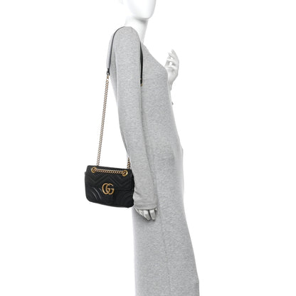 Gucci Calfskin Matelasse Mini GG Marmont Shoulder Bag Black 2 of 11